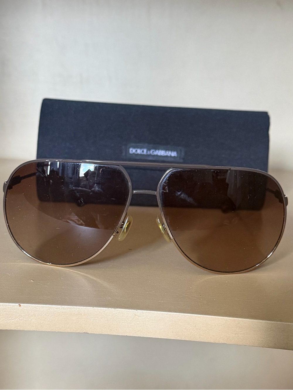 Dolce & Gabbana Brown and Gold Aviator Sunglasses